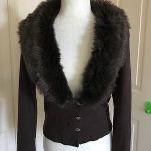 Ann Taylor loft cardigan faux fur collar